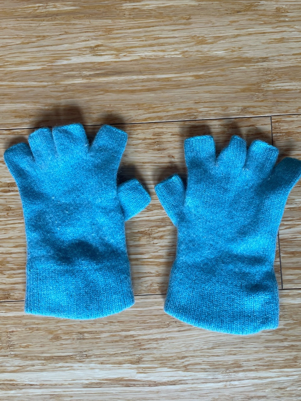 Cashmere Fingerless Knit Gloves Teal Blue Small Made in Scotland
